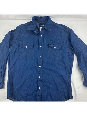 Vintage Wrangler Shirt Mens 16 1/2 33 Denim Pearl Snap Denim Jean Western Rodeo